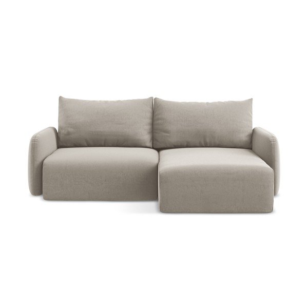 Taupe sametová rozkládací/s úložným prostorem rohová pohovka (pravý roh/s lenoškou) Kalena – Makamii