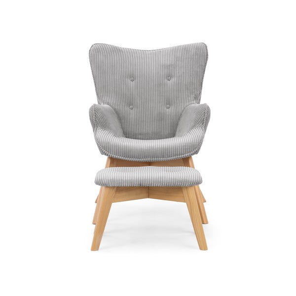 Šedé manšestrové křeslo s podnožkou Niko – Ropez-image-3