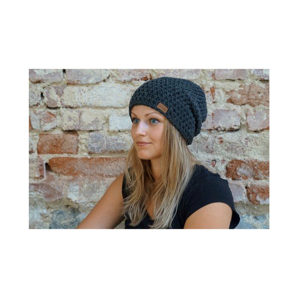 Tmavě šedá ručně háčkovaná čepice DOKE Night-image-3