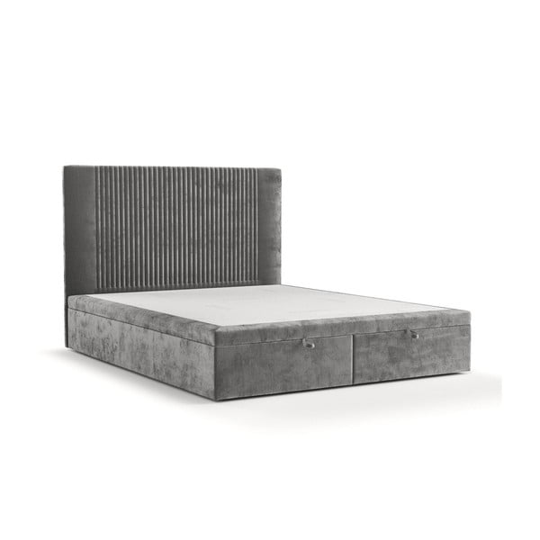 Šedá čalouněná dvoulůžková postel s úložným prostorem 200x200 cm Mavel – Maison de Rêve