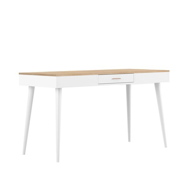 Bílý pracovní stůl s deskou v dekoru dubu 134x59 cm - TemaHome-image-2