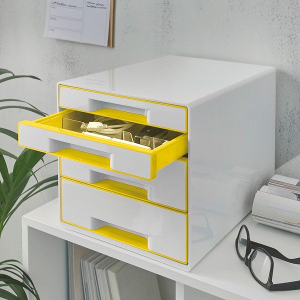 Bílo-žlutý zásuvkový box Leitz WOW CUBE, 4 zásuvky-image-1