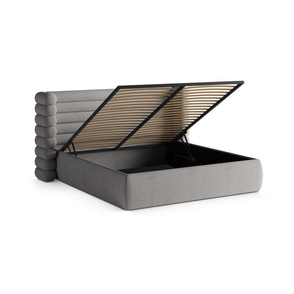 Šedá čalouněná dvoulůžková postel s úložným prostorem s roštem 200x200 cm Mount – Micadoni -image-2