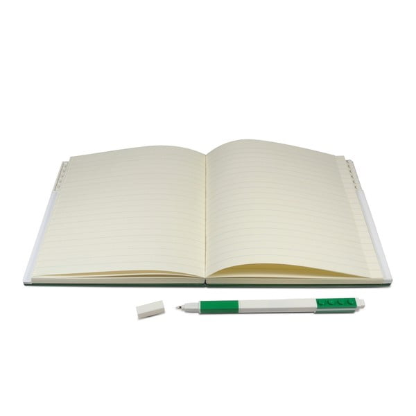 Lahvově zelený čtvercový zápisník s gelovým perem LEGO®, 15,9 x 15,9 cm-image-1