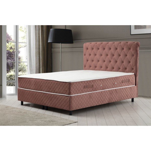 Růžová boxspring postel s úložným prostorem 140x200 cm Sonata – Kalune Design-image-1