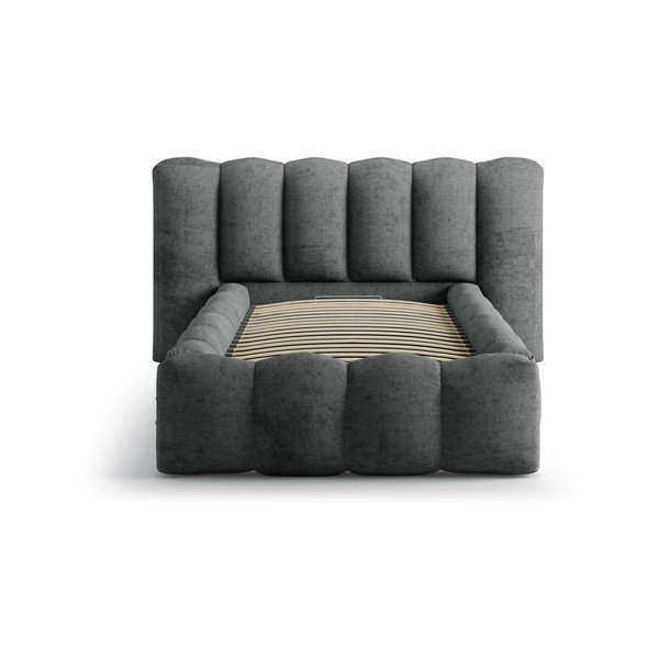 Tmavě šedá čalouněná jednolůžková postel s úložným prostorem s roštem 90x200 cm Lupine – Micadoni -image-3