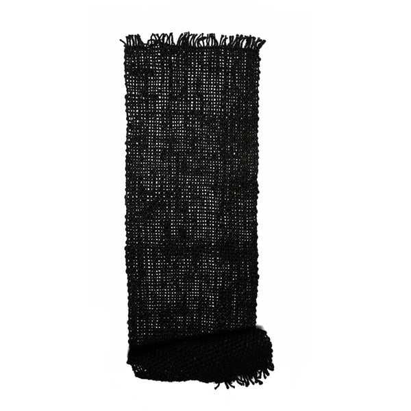 Černý jutový běhoun na stůl Simla Tassel, 150 x 45 cm