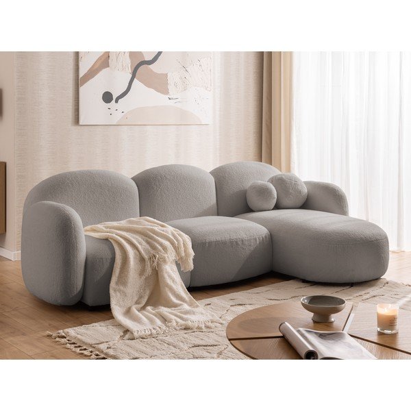 Šedá rohová pohovka z textilie bouclé (pravý roh/s lenoškou) Orbit – Ropez-image-4