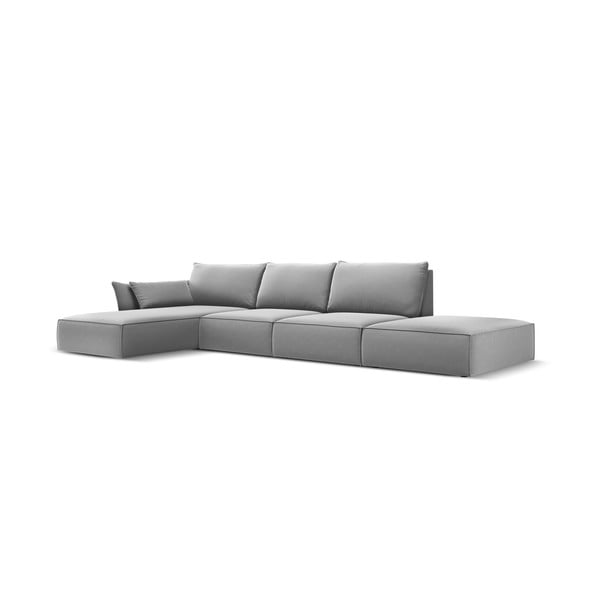 Světle šedá sametová rohová pohovka (levý roh/s lenoškou) Vanda – Mazzini Sofas-image-2
