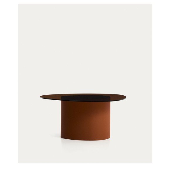 Hnědý konferenční stolek se skleněnou deskou 74x81,5 cm Olir – Kave Home-image-3