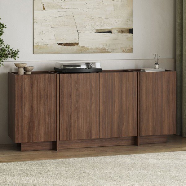 Komoda v dekoru ořechu s dírou na kabely v tmavě přírodní barvě 180x80x45 cm Dorma – Kalune Design-image-4