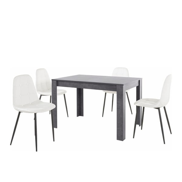 Set šedého jídelního stolu a 4 bílých jídelních židlí Støraa Lori Lamar