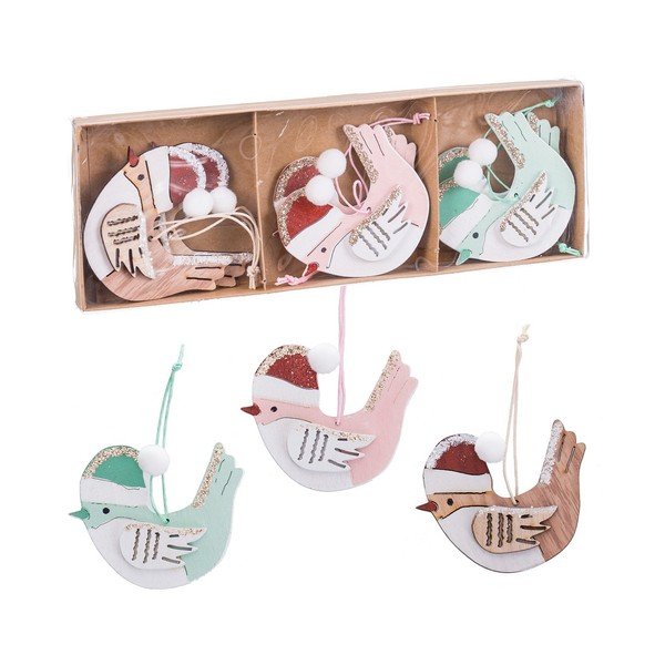 Dřevěné vánoční ozdoby v sadě 6 ks 8 cm Birds – Casa Selección-image-1