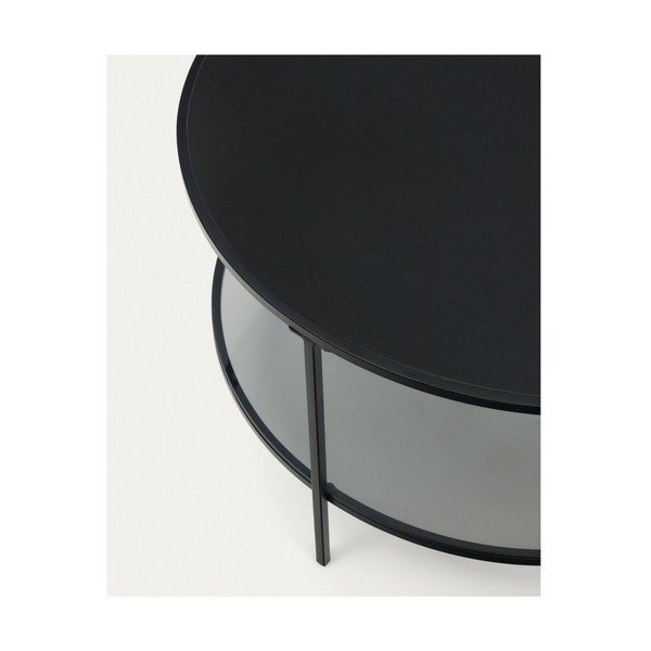Černý kulatý konferenční stolek se skleněnou deskou ø 80 cm Gilda – Kave Home-image-1