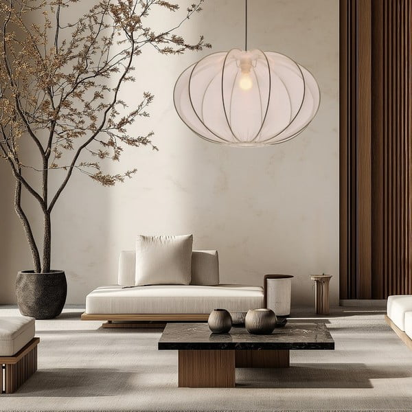 Bílé závěsné svítidlo s textilním stínidlem ø 60 cm Mellow – Candellux Lighting-image-2