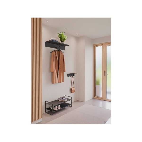 Černý ocelový nástěnný věšák s poličkou 21,5 cm A-Coat – Zone-image-2