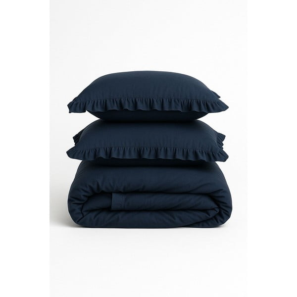 Tmavě modré povlečení na dvoulůžko/prodloužené z bavlny Renforcé 240x220 cm Ruffle Striped – Mila Home Luxury