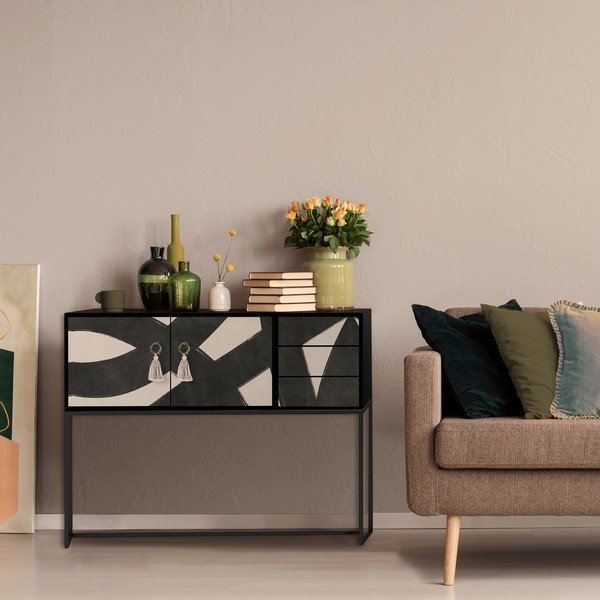 Černo-béžová nízká komoda 113x92 cm Freya – Really Nice Things-image-2