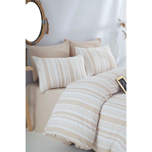 Béžové bavlněné prodloužené povlečení na dvoulůžko 200x220 cm – Mila Home-image-1