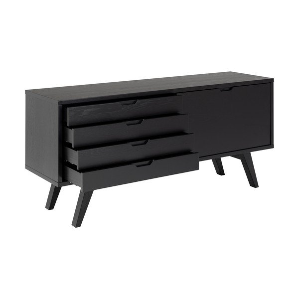 Černá nízká komoda v dekoru dubu s posuvnými dveřmi 160x72 cm A-Line – Actona-image-3