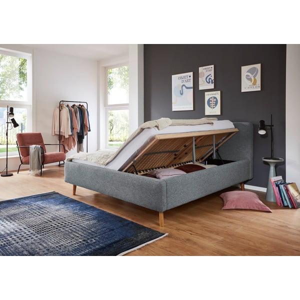 Tmavě šedá čalouněná dvoulůžková postel s úložným prostorem s roštem 180x200 cm Mattis – Meise Möbel-image-3