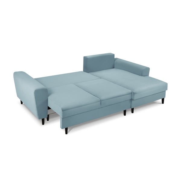 Světle modrá manšestrová rozkládací/s úložným prostorem rohová pohovka (pravý roh/s lenoškou) Kyoto – Cosmopolitan Design-image-2