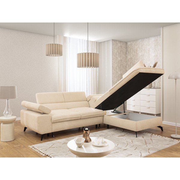 Krémová žinylková rohová pohovka (pravý roh/do L) Marbeya  – Ropez-image-4