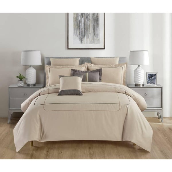 Béžové povlečení na dvoulůžko/prodloužené z bavlny Renforcé s prostěradlem/6dílné 240x220 cm Calm of Lines – Mila Home Luxury