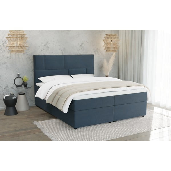 Tmavě modrá boxspring postel s úložným prostorem 200x200 cm Lola – Ropez-image-1