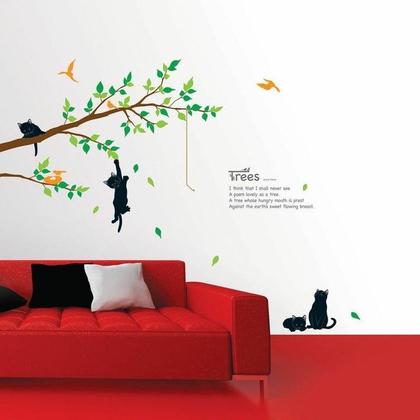 Sada nástěnných samolepek Ambiance Tree And Cat-image-1