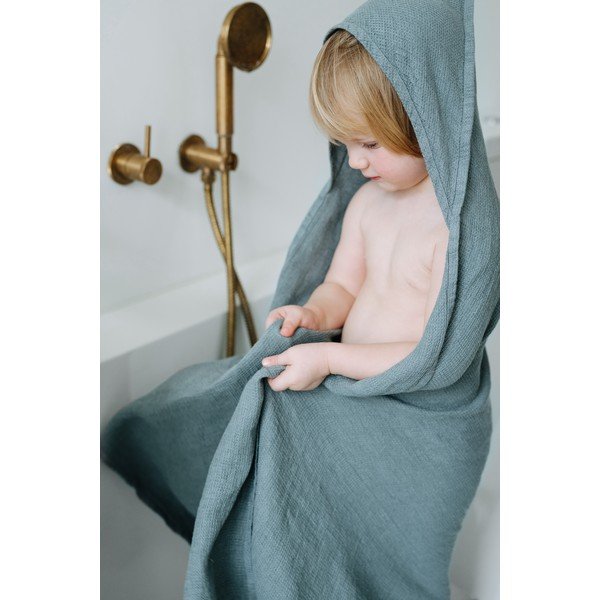 Dětská modrá osuška s kapucí Linen Tales Waffle, 100 x 100 cm-image-3