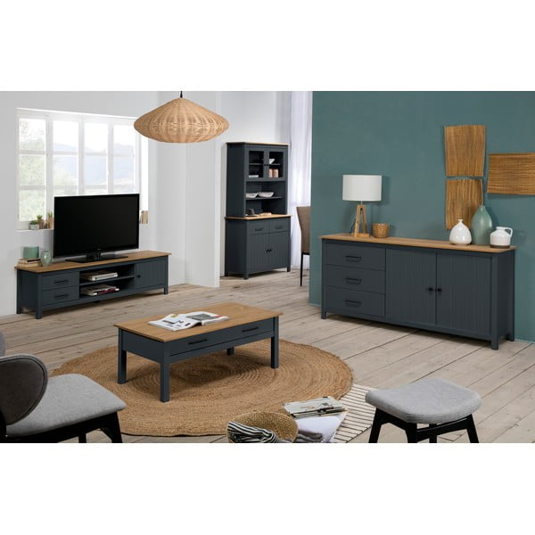 Tmavě modrá nízká komoda z borovicového dřeva 150x80 cm Miranda – Marckeric-image-1