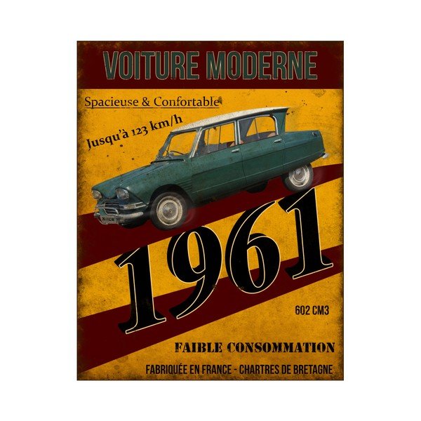Kovová cedule Antic Line Voiture 1961, 22 x 28 cm