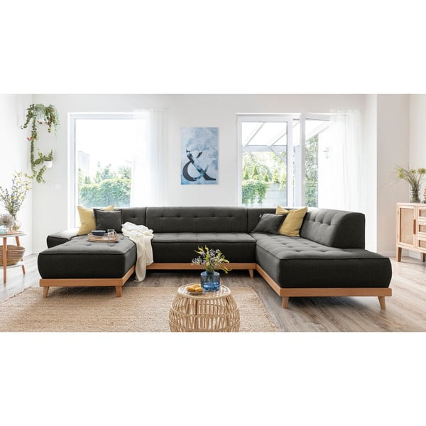 Tmavě šedá rozkládací pohovka do "U" Miuform Dazzling Daisy, pravý roh-image-3