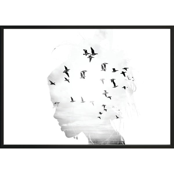 Nástěnný plakát v rámu GIRL/SILHOUETTE/BIRDS, 40 x 50 cm