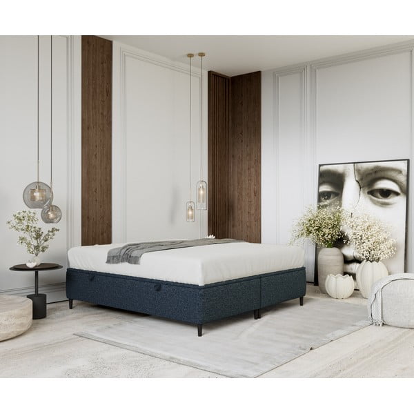 Tmavě modrá čalouněná dvoulůžková postel s úložným prostorem 140x200 cm Tate – Maison de Rêve-image-4