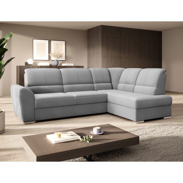 Šedá sametová rozkládací/s úložným prostorem rohová pohovka (pravý roh/do L) Siber – ELTAP-image-4