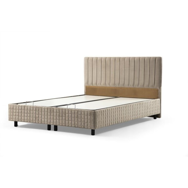 Béžová čalouněná dvoulůžková postel s úložným prostorem a roštem 160x200 cm Safir – Kalune Design
