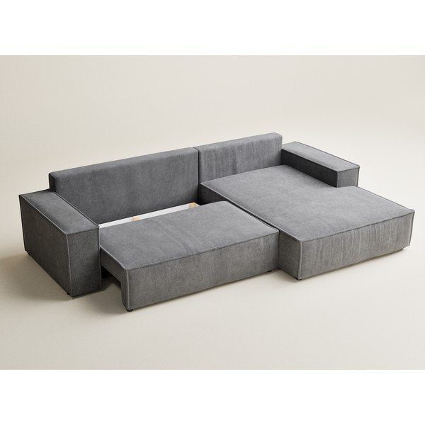 Šedá žinylková rozkládací/s úložným prostorem rohová pohovka (pravý roh/s lenoškou) Maze – Maison de Rêve-image-3