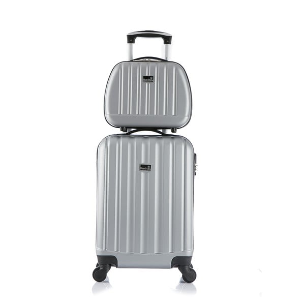 Cestovní kufr ve stříbrné barvě s příručním zavazadlem Blue Star Prague, 47 l