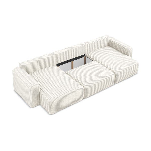 Krémová manšestrová rozkládací/s úložným prostorem rohová pohovka (do "U") Kona – Makamii-image-4