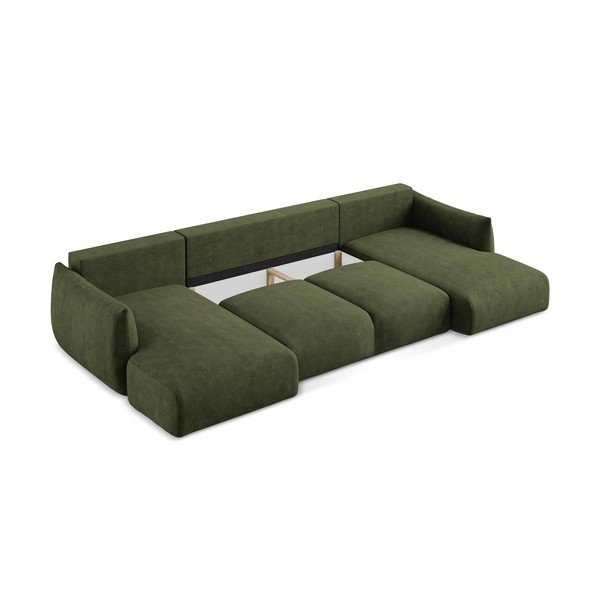 Zelená žinylková rozkládací rohová pohovka (do "U") Leila – Makamii-image-4