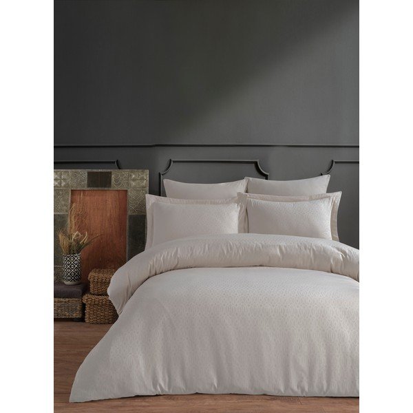 Béžové povlečení na dvoulůžko s prostěradlem z bavlněného saténu Primacasa by Türkiz Catena, 200 x 220 cm