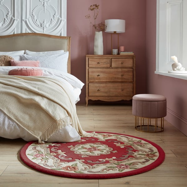Červený vlněný koberec Flair Rugs Aubusson, ⌀ 120 cm-image-1