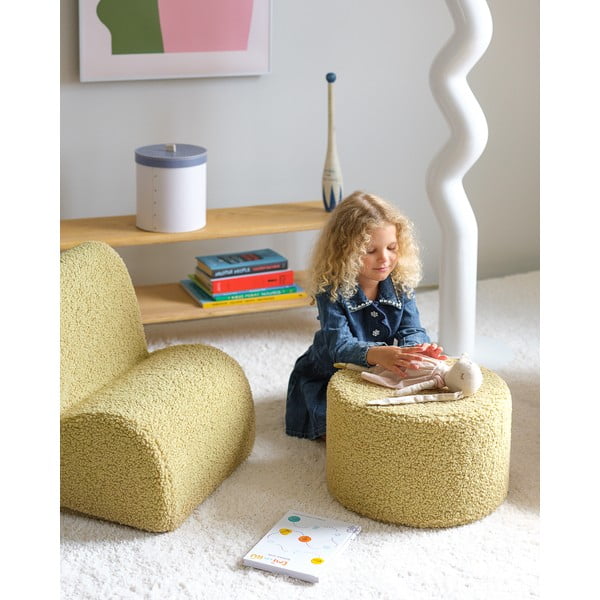 Zelený dětský puf z textilie bouclé – Wigiwama-image-1