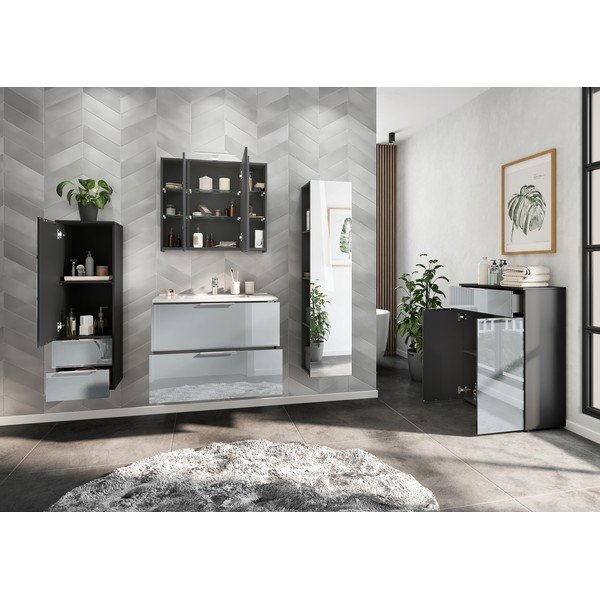 Šedá lesklá závěsná skříňka s umyvadlem 81x61 cm Vasio – Germania-image-2