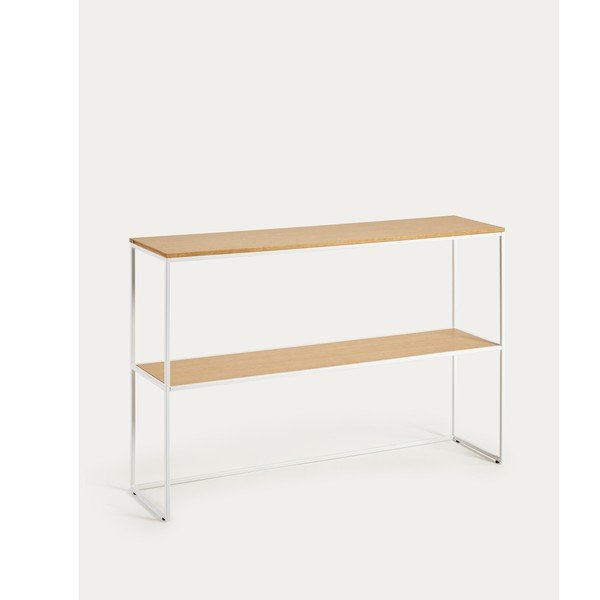 Bílý/v přírodní barvě konzolový stolek v dekoru dubu 30x120 cm Yoana – Kave Home-image-4