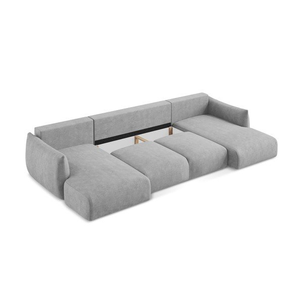 Světle šedá žinylková rozkládací rohová pohovka (do "U") Leila – Makamii-image-4