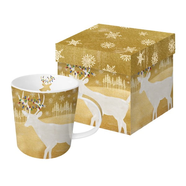 Hrnek z kostního porcelánu s vánočním motivem v dárkovém balení PPD Woodland Deer, 350 ml
