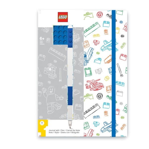 Modrobílý zápisník A5 s modrým perem LEGO®, 96 stran